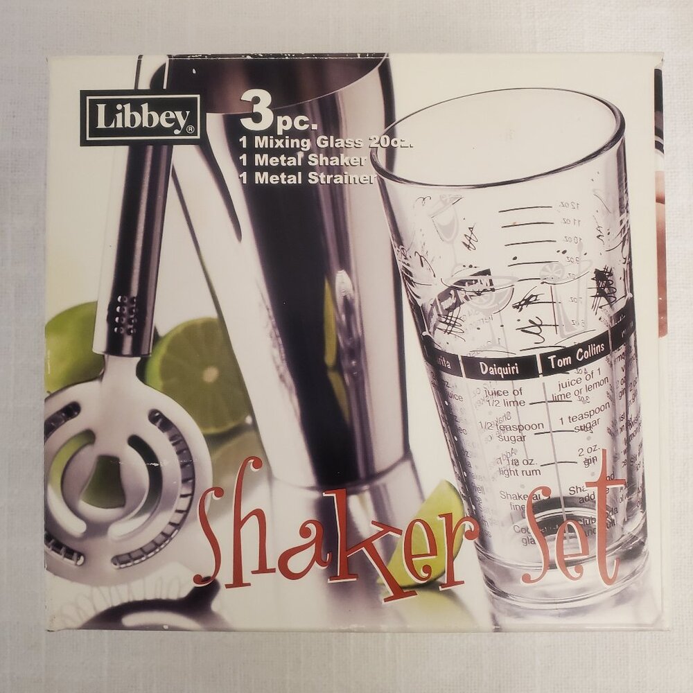 Libbey Three Piece Cocktail Shaker Glass Set In Box NIB A229